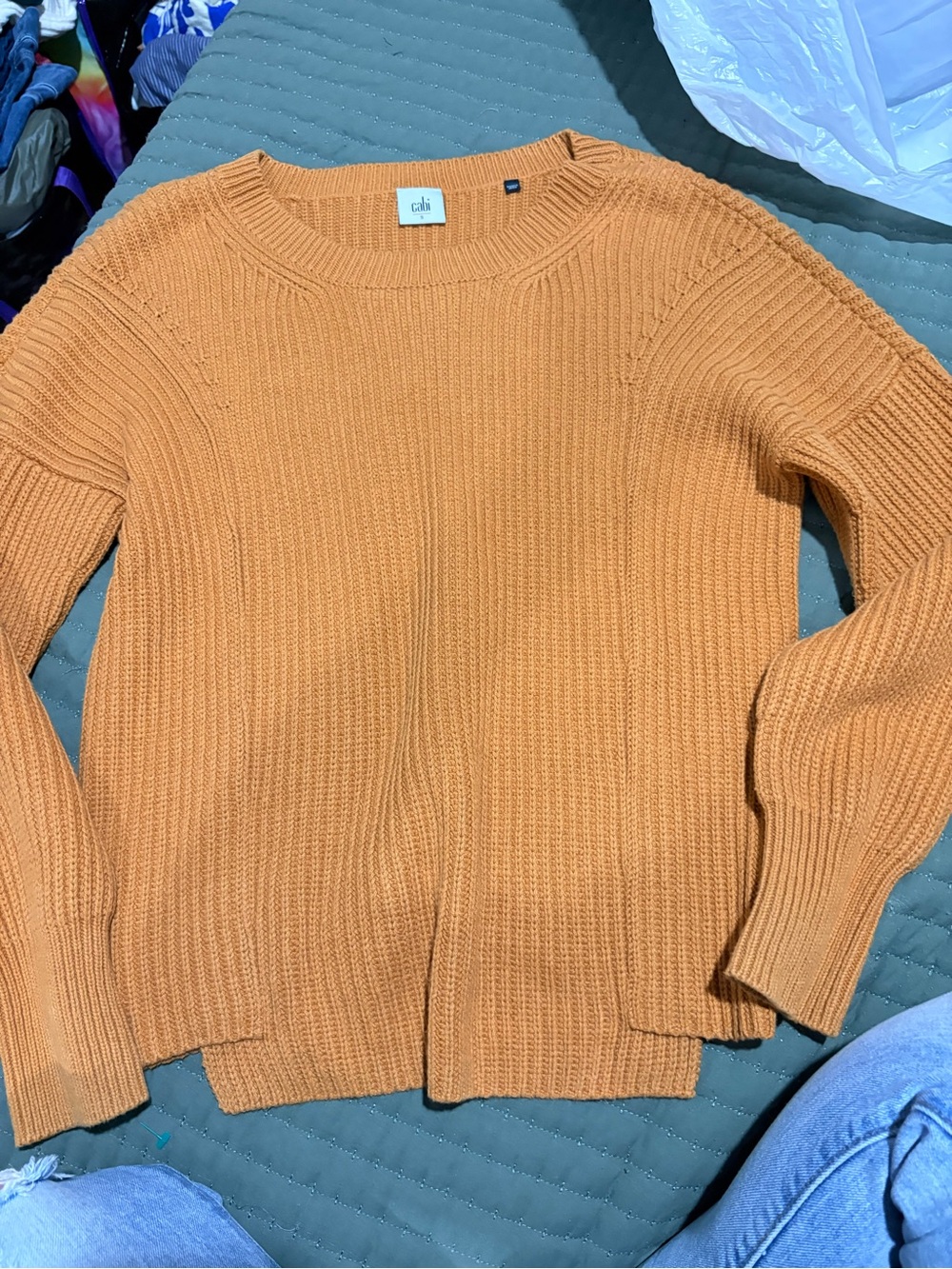 CAbi Rust Orange Ribbed Crewneck Sweater